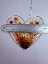 Load image into Gallery viewer, Hanging heart with red, yellow and orange flowers
