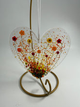 Load image into Gallery viewer, Hanging heart with red, yellow and orange flowers