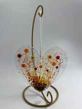 Load image into Gallery viewer, Hanging heart with red, yellow and orange flowers