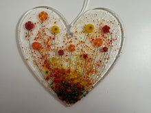 Load image into Gallery viewer, Hanging heart with red, yellow and orange flowers
