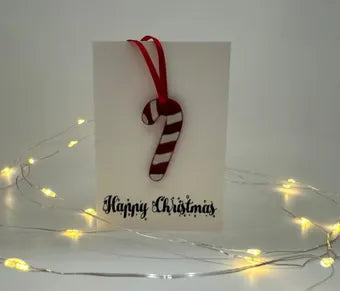 Christmas Card with detachable fused glass candy cane.