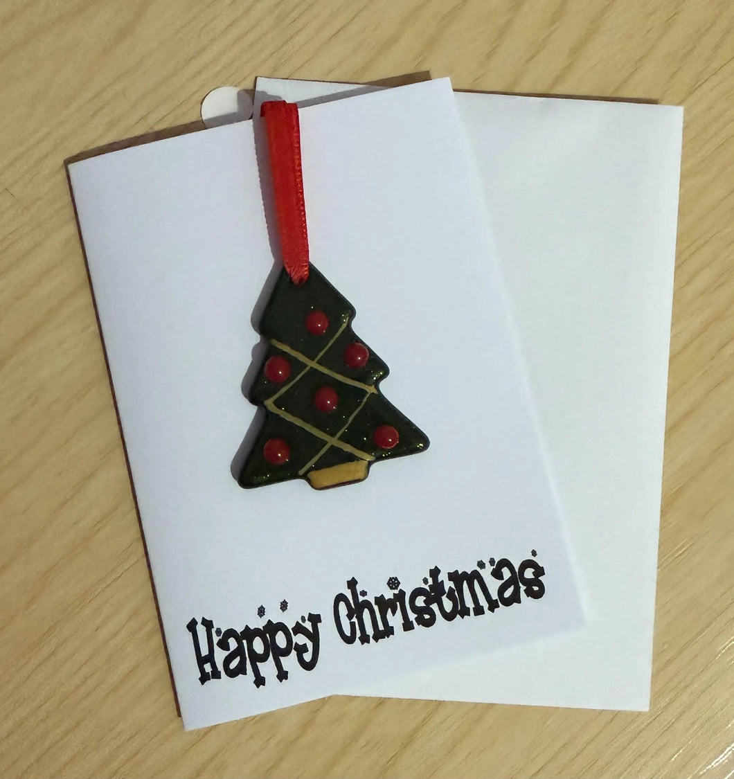 Handmade Fused Glass Christmas Tree Card: Detachable Ornament