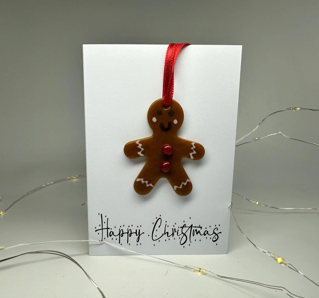 Handmade Christmas card with aa detachable ginger breadman decoration.